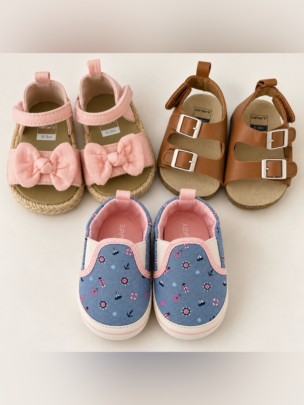 Carter’s & Sperry Baby Shoes Bundle 0-6M – Sandals & Slip-Ons – 3 Pairs